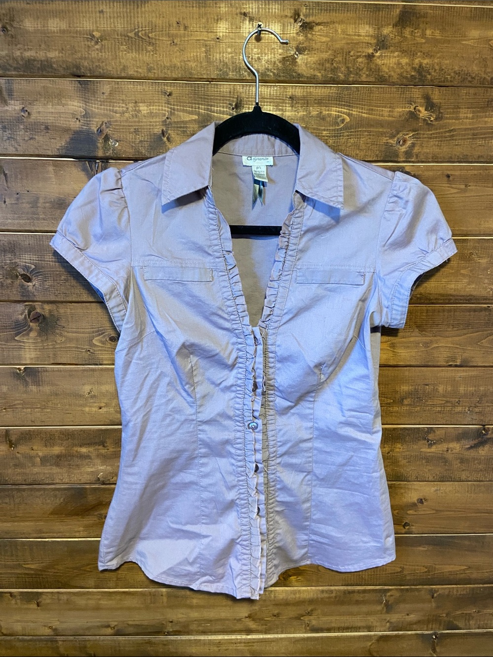 Vintage Dynamite Lavender Ruffle-Front Short Sleeve Button Down - Small